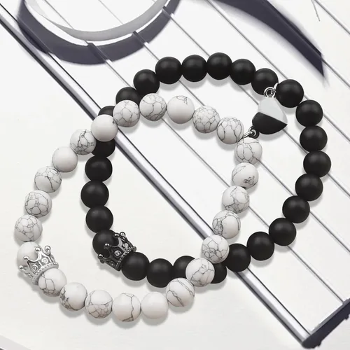 Miniatura 4 de WVT Pulseras a juego para parejas, regalos de relación a larga distancia para mujeres y hombres, juego de pulseras para él y para ella para novio