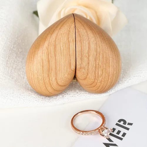 Miniatura 8 de Caja de madera para anillos en forma de corazón para boda, propuesta, caja de anillo de compromiso, estuche de madera para anillos de madera, regalo