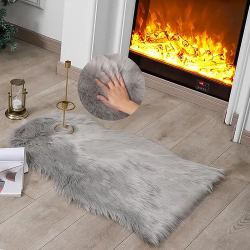Miniatura 24 de linmopm Alfombra de piel sintética de pelo lanudo esponjoso negro de 2x6 pies para dormitorio, cabecera de la cama, suelo, sala de estar, cojín
