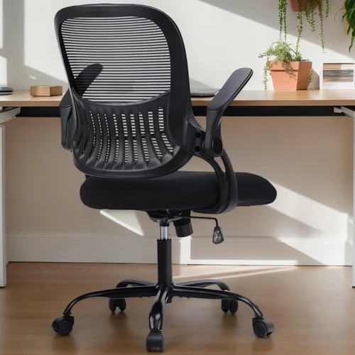 Miniatura 11 de Silla ergonómica de escritorio para oficina, silla de trabajo de malla cómoda para computadora con reposabrazos abatibles y soporte lumbar Rosa