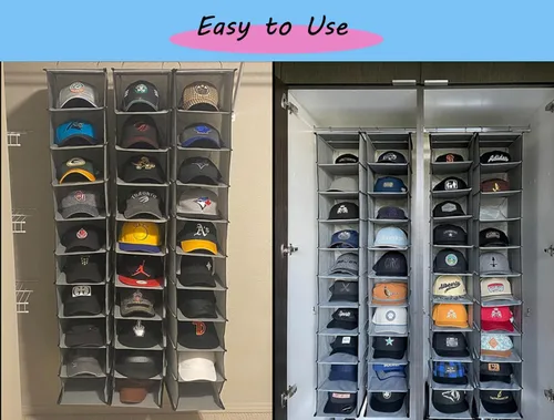Miniatura 2 de GRANDAN Paquete de 2 percheros con ganchos de metal mejorados, 10 estantes colgantes para gorras de béisbol, soporte para sombreros fáciles (gris)