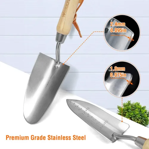 Miniatura 6 de WORKPRO Juego de herramientas de jardín, 8 piezas, herramientas de jardinería resistentes de acero inoxidable con mango de madera, incluyendo bolsa