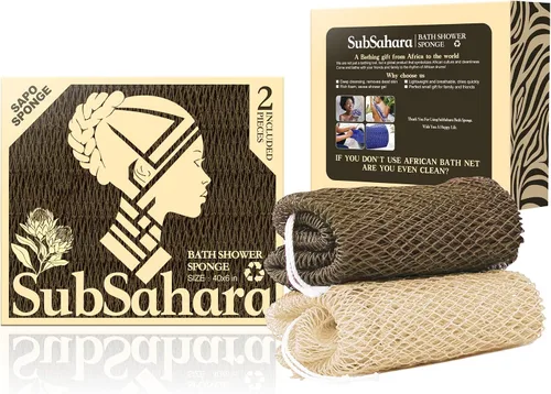 Miniatura 25 de SubSahara Auténtica esponja africana de red – 2 piezas exfoliante exfoliante para todo tipo de piel, esponja de baño para cara y cuerpo, portátil