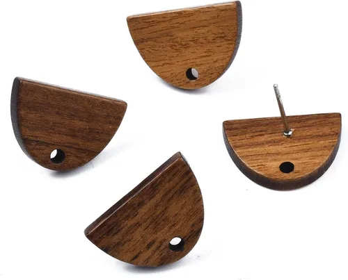 PH PandaHall 20 pares de aretes de madera de nogal semicirculares de 0.492 x 0.709 in, color marrón coco, colgantes con pasador de acero inoxidable