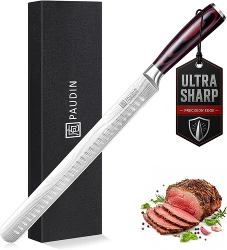 PAUDIN Cuchillo para Brisket, Cuchillo de Trinchar de 12 Pulgadas de Acero Inoxidable Cuchillo para Rebanar Brisket con Borde Granton para Cortar
