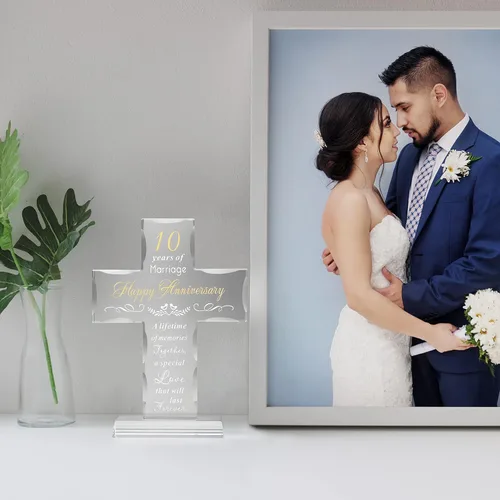Miniatura 8 de YWHL Feliz 10º Aniversario Regalos de Cruz de Cristal para Esposa, Regalos Religiosos del 10º Aniversario de Boda para Pareja, Decoración de Fiesta