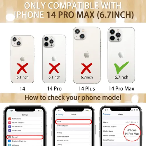Miniatura 2 de Petitian Funda para iPhone 14 Pro Max, diseño de mariposas para mujeres y niñas, diseño dorado para iPhone 14 Pro Max, cubierta femenina chapada