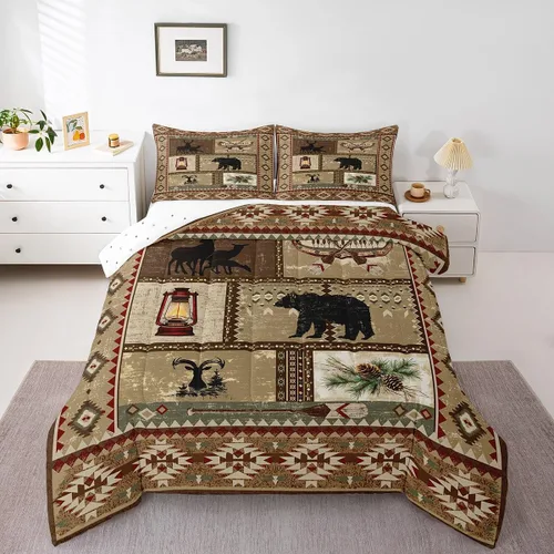 Miniatura 11 de Erosebridal Juego de edredón rústico de ciervos para niños, adolescentes y adultos, juego de ropa de cama tamaño individual con temática de caza