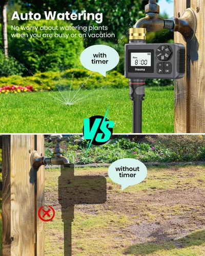 Miniatura 3 de 2 PCS Temporizador de Agua con Entrada de Latón, Temporizador de Aspersor de Agua con Retardo de Lluvia/Manual/Automático Riego por Goteo y Sistema