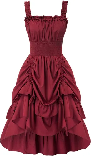 Miniatura 3 de Scarlet Darkness - Vestido gótico steampunk para mujer, cuello cuadrado, sin mangas y alto.