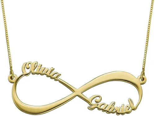 MYKA - Collar con dije de infinito personalizado con nombre para parejas, joyería de amor eterno con 1 o 2 nombres, plata de ley, chapado en oro,
