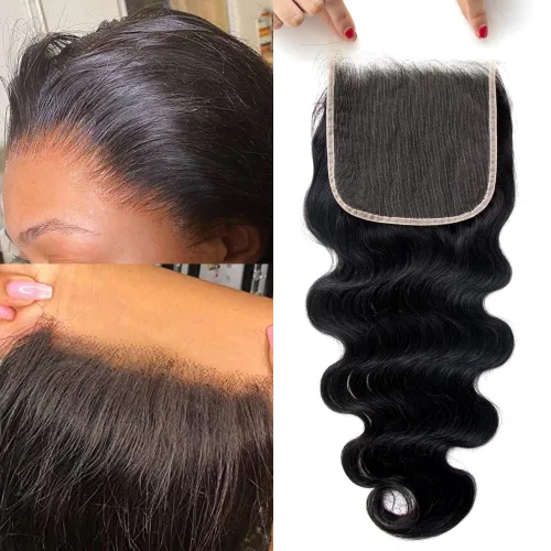 Miniatura 28 de KRN 5x5 HD Cierre de encaje, 0.1mm Ultra-delgado Invisible Cierre de encaje HD Pequeño Nudo Único Pre-arrancado con Cabello de Bebé 12A Grado