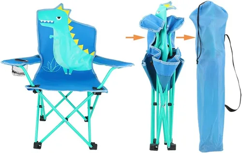Miniatura 6 de KABOER Silla plegable para césped y camping para niños con portavasos y bolsa de transporte, sillas de camping para niños Dinosaurio