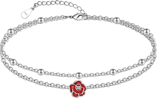 Miniatura 21 de CHIC & ARTSY Tobilleras delicadas de plata de ley S925 para verano, pulsera de tobillo ajustable multicapa para playa, joyería de pie para mujer