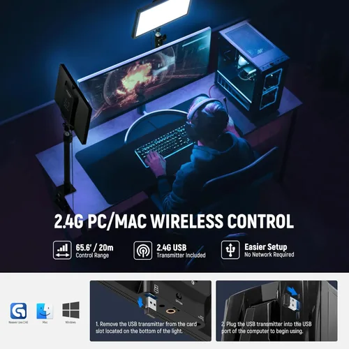 Miniatura 4 de NEEWER 25W 12.9" Luz Clave de Transmisión con Soporte de Escritorio/Control Remoto 2.4G/Transmisor USB, Control de APP para PC/Mac 2300Lx/0.5m