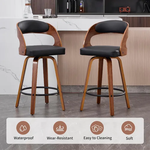 Miniatura 6 de VipDesk Taburetes de bar giratorios, Taburetes de bar de altura de mostrador de nogal con respaldo y brazos, Taburetes de bar tapizados modernos