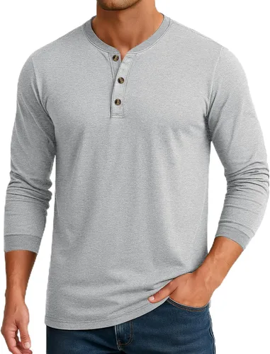 Miniatura 13 de Cotrasen Camisas Henley de Manga Larga para Hombre Camisetas de Algodón con 3 Botones Tops Casuales Básicos de Moda