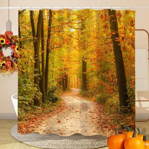 Miniatura 10 de Sanzugh Cortina de ducha de calabaza otoñal, lindas cortinas de ducha de tela floral naranja con ganchos de 72 x 72 pulgadas, decoración de baño