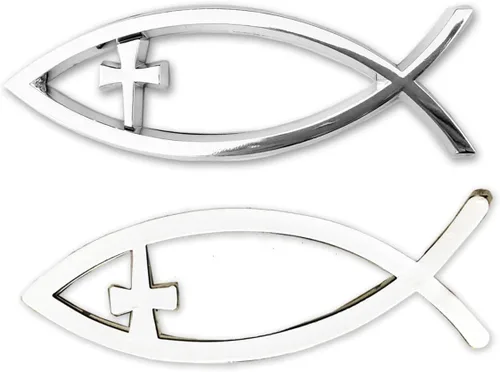 Miniatura 4 de Emblemas cristianos de Jesús en forma de pez para coche - Emblema de pez plateado cromado para coche, camioneta, distintivo, calcomanía
