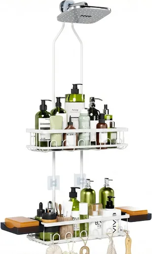 Miniatura 12 de Skyapex Organizador de Ducha Colgante: Organizador de Altura Ajustable para Sobre el Cabezal de Ducha - Estantes de Ducha Negros a Prueba de Óxido