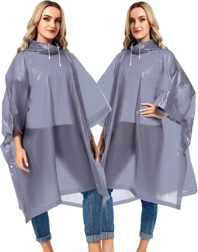 Miniatura 61 de Paquete de 2 ponchos de lluvia para adultos, reutilizables, impermeables, de supervivencia, emergencia, resistente, con capucha con cordón