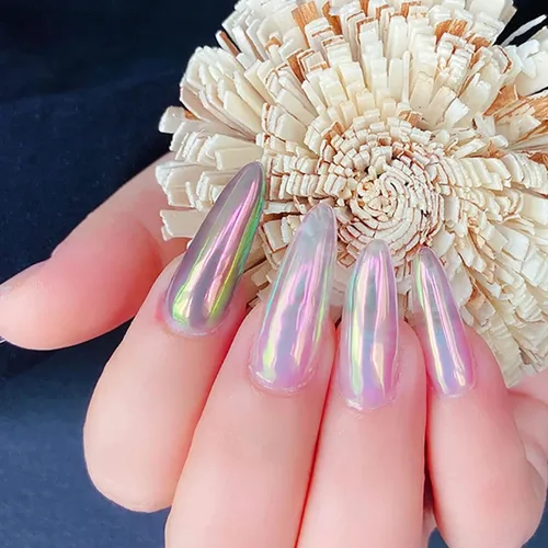 Miniatura 5 de 6 tarros de polvo de uñas cromado de sirena, aurora, brillo metálico, efecto espejo, pigmento, polvo iridiscente, polvo de arte de uñas para mujeres