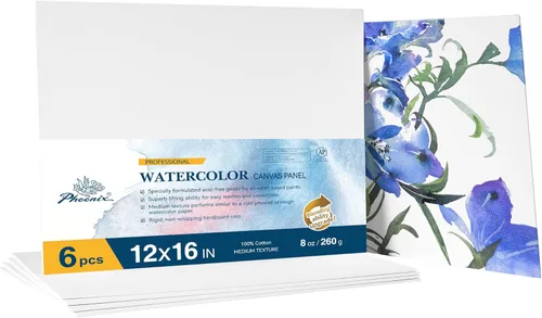 Miniatura 16 de PHOENIX Tableros de lienzo de acuarela para pintar - 5x7 pulgadas/paquete de 6, paneles de lienzo pequeños de acuarela 100% algodón, 8 oz./260g