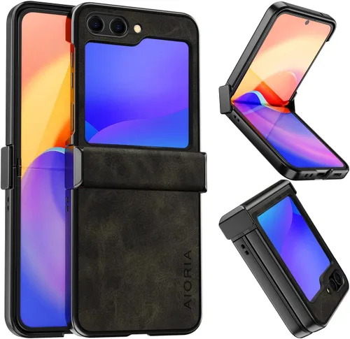 Miniatura 8 de Funda para Samsung Galaxy Z Flip 5, Funda de cuero premium Diseño retro Funda protectora completa para Samsung Z Flip 5 Flip5 5G (gris)
