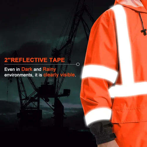 Miniatura 4 de Chaquetas de lluvia reflectantes para hombre impermeables, abrigo de seguridad Hi Vis con tiras reflectantes, chaquetas de lluvia de alta Naranja02