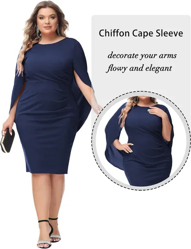 Miniatura 3 de Hanna Nikole Vestidos de gasa para mujer, talla grande, con volantes, estilo midi, bodycon