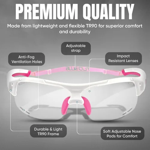 Miniatura 6 de BLUE CUT Sports Safety Goggles Interchangeable Sun Lens Anti Fog UV Protection Indoor Outdoor Pickleball Cycling Basketball Blanco/Rosa