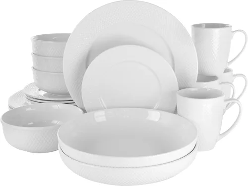 Miniatura 15 de Elama Camellia - Juego de vajilla de 16 piezas con tazones dobles de porcelana