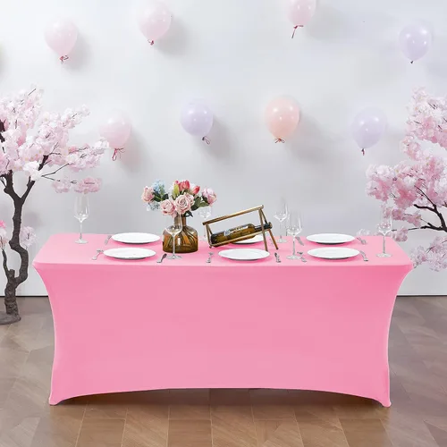 Miniatura 8 de CWK - Funda de mesa de elastano elástica impermeable de 6 pies para mesas rectangulares - Mantel elástico ajustado para mesas plegables, tela Rosa