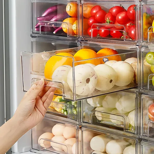 Miniatura 2 de MANO Paquete de 2 cajones transparentes para refrigerador, apilables, organizadores de cajones para refrigerador, caja de almacenamiento