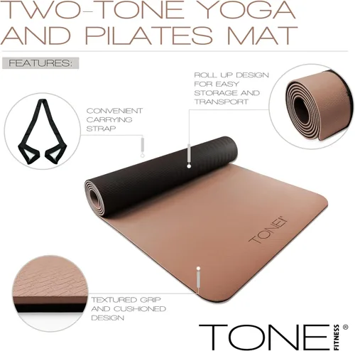 Miniatura 4 de TONE Fitness Esterilla de yoga antideslizante de 1/4 pulgadas de grosor para ejercicios y pilates para entrenamientos en casa con correa