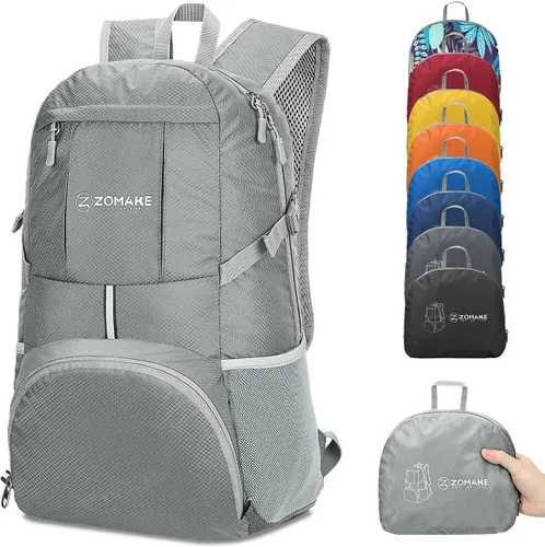 Miniatura 12 de ZOMAKE Mochila Ligera Empacable de 35L, Mochilas Ligeras Plegables Resistentes al Agua Bolsa de Senderismo Colapsible, Paquete de Día Plegable Rojo