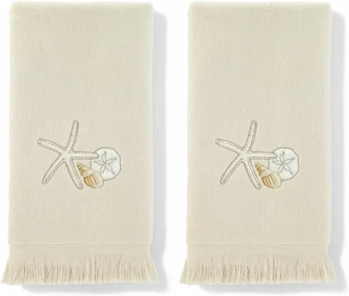 Miniatura 9 de Avanti Linens – Juego de toallas para los dedos, toallas de baño de terciopelo 100% algodón con estrellas de mar bordadas y coral, reverso de rizo