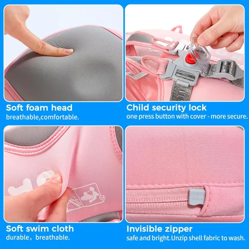 Miniatura 4 de Mambobaby - Flotador de piscina para bebé no inflable con cola y toldo, protección solar UPF 50+, sin volteo, flotador de natación para bebé, Rosa