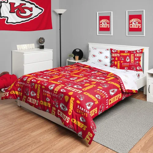 FOCO Juego de ropa de cama unisex para adultos con logotipo del equipo de la NFL, sábanas y fundas de almohada, juego de ropa de cama de 5 piezas