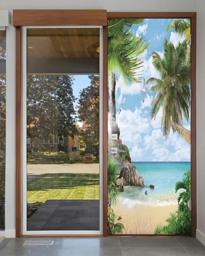 Miniatura 5 de FLFK Adhesivo mural para puerta, playa, despegar y pegar, tamaño combinado 30.3 x 78.7 pulgadas, dividido en 2 piezas