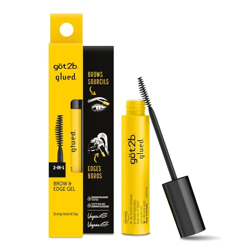 Got2b Gel 2-en-1 para cejas y control de bordes, 16 ml, gel fuerte para peinar las cejas y máscara para el cabello contra las puntas rebeldes y el