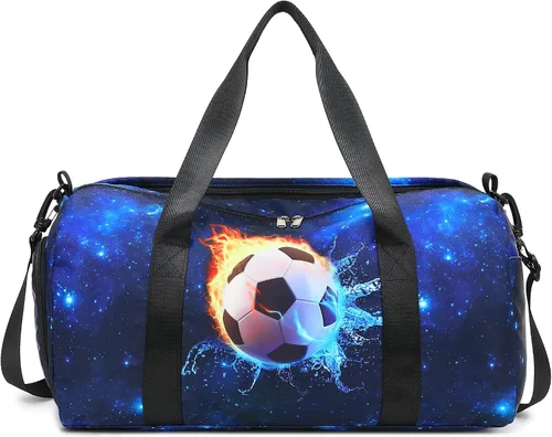 Miniatura 7 de CAMTOP Bolsa de viaje para mujeres y niñas, bolsa de mano deportiva para gimnasio y fin de semana, B-Fútbol, Bolsa de lona de fútbol infantil