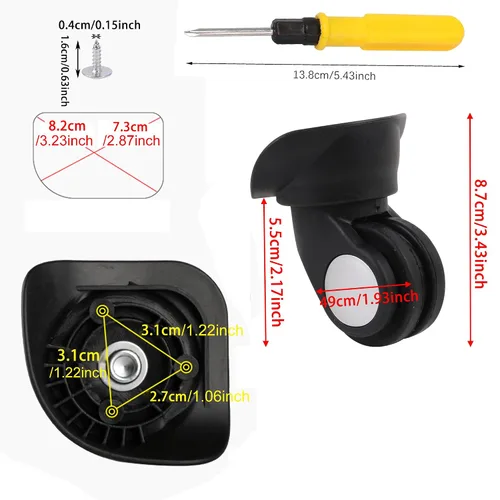 Miniatura 7 de 2 pares de ruedas de repuesto para equipaje 360 ruedas giratorias de maleta doble 1.22 x 1.06 pulgadas W024