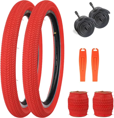 Miniatura 17 de Neumático de bicicleta de 14, 16, 20, 24, 26 x 2.125, paquete de 2 neumáticos de bicicleta para niños, neumáticos de repuesto plegables para la Rojo