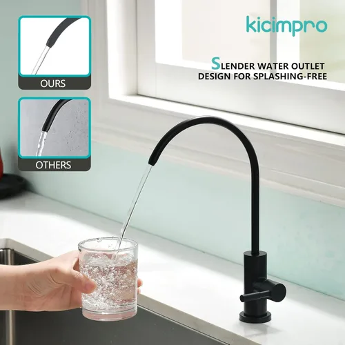 Miniatura 2 de Grifo de cocina Kicimpro de acero inoxidable con acabado negro mate RO, grifo de filtro de agua para fregadero de 0.59-1.37 pulgadas, grifo