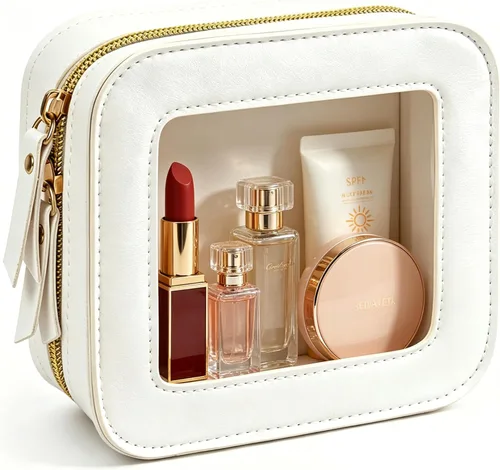Miniatura 10 de Paquete de 2 bolsas de maquillaje transparentes para viaje, neceser aprobado por la TSA con cremallera, pequeñas bolsas de maquillaje para mujeres