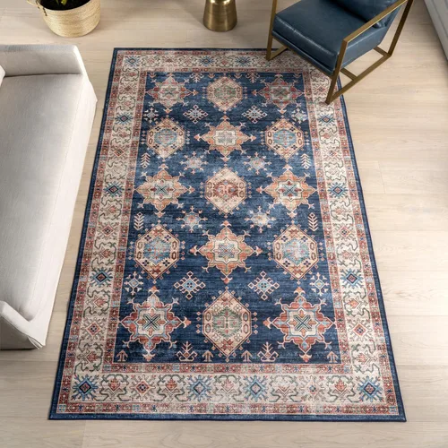 Miniatura 11 de nuLOOM SpinClean Finley - Alfombra de área azul marino/óxido, 3 x 5 pies, persa, suave y acogedora, con alto tráfico, resistente a las manchas