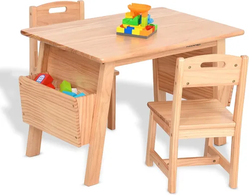 Miniatura 7 de Juego de mesa y 2 sillas de madera maciza para niños con escritorio de almacenamiento y sillas para niños pequeños mesa de actividades