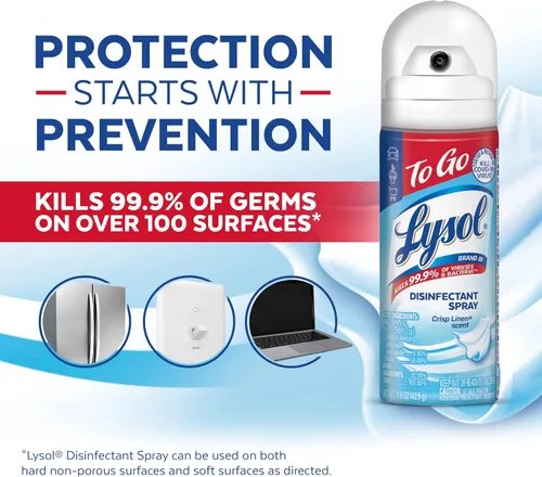 Miniatura 3 de Lysol Spray desinfectante To Go, desinfectante de tamaño de viaje, para desinfectar y desodorizar sobre la marcha, lino crujiente, 1.5 onzas