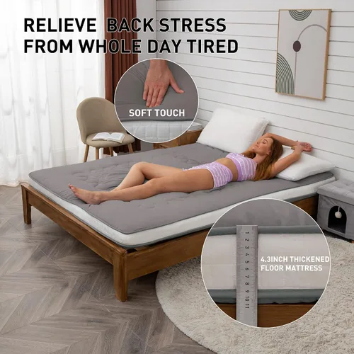 Miniatura 3 de Dr.Futon Colchón de Futón Japonés de Suelo Extra Grueso Plegable Enrollable Topper de Cama Tapete para Huésped, Tumbona y Viaje Grisoscuro